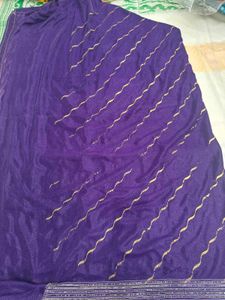 Vibrant Purple Saree with Gold Stripes
