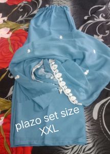 Blue Embroidered Ethnic plazo set