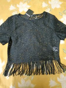Shein Black Lace Fringe Top