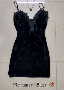 Black Velvet Lace Trim Mini Dress