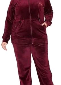 Women Maroon Velvet Tracksuit - Cozy & Stylish
