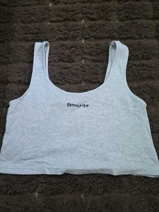 Grey Ribbed Tank Top with "favourite" Graphic