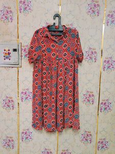 🇳🇿💫🎀Red Printed Collared Kurta.