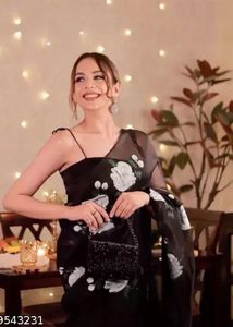 sheer Black Floral Saree