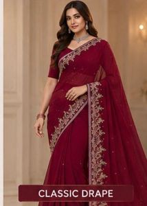 Premium Pre-Loved Maroon Embroidered Saree with st