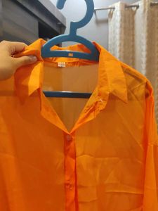 Orange Sheer Button-Up Top