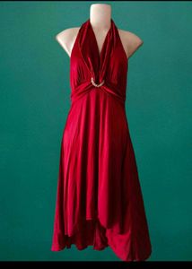 Elegant Red Halter Midi Dress