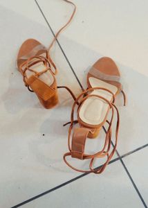 Brown Lace-Up Heeled Sandals