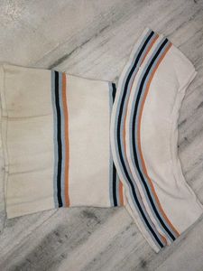 Off-Shoulder Striped Knit Top