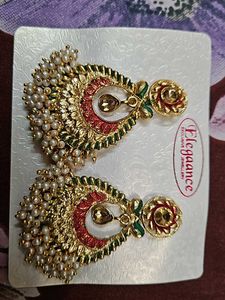White Stone Work Earrings