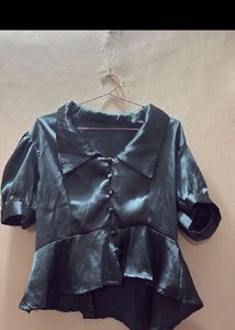 Satin Peplum Blouse