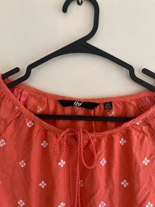 Coral Printed Tie-Sleeve Top