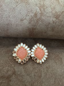 Designer Peach Stud Earrings with Mirror Work