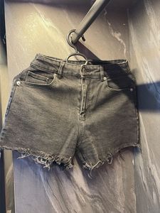 Gray Denim Frayed Shorts