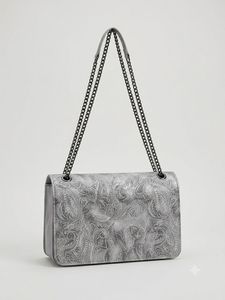 Grey Embossed Chain Shoulder Bag