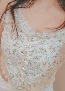 Floral Lace Cami Top with Pearl Buttons
