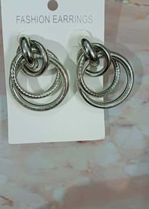 Chic Silver Hoop Earrings &amp; Statement Ring Set