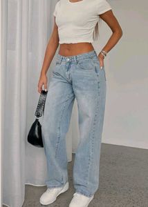 Light Wash High Waist Wide Leg Baggy Casual Jeans