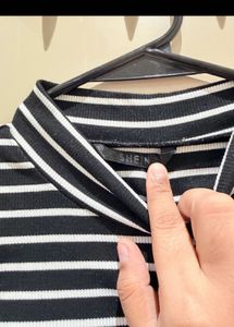 Striped Mock Neck T-Shirt