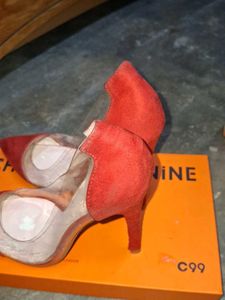 Red Suede Clear Panel Heels