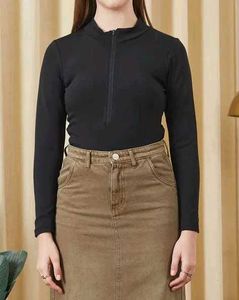 Shein Fitted High Neck Zip ClosureFull Sleeve Leot