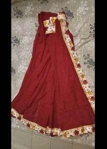 Floral Border Maroon saree