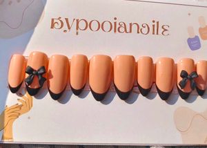 Chic Peach Press-On Nails with Bows