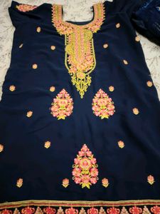 Navy Blue Embroidered Salwar Suit with Matching Du