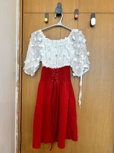 Chic White & Red Off-Shoulder Dress