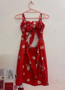 Vintage red backless floral mini dress