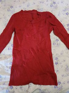 Red Ribbed Long Sleeve Top
