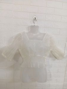 Sheer Puff Sleeve Square Neck Top