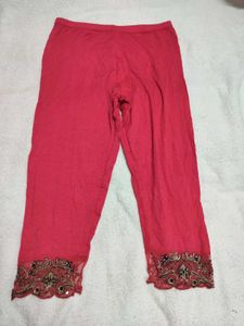 Coral Lace Trim Capri Leggings