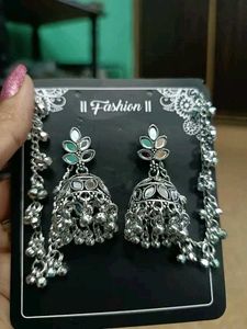 Designer Oxidized Jhumka Earrings with Chain