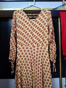 Yellow &amp; Red Printed Anarkali Kurta Set