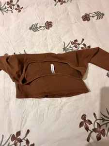 Brown Long Sleeve Scoop Neck Top