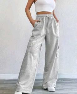 Grey Wide Leg Cargo Pants