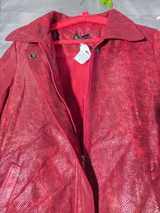 Chic red  Textured  leather Jacket