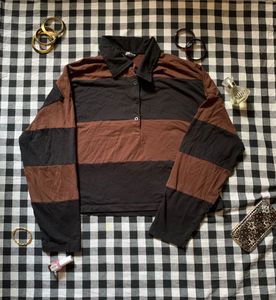 Striped Long Sleeve Collared Top