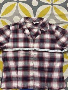 Red &amp; White Plaid Cropped Shirt