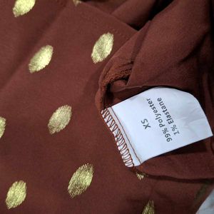 Chic Brown &amp; Gold Polka Dot Top