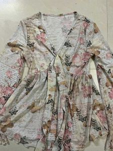 Sheer Floral Butterfly Tie-Front Top