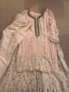 Baby Pink Lakhnavi kurta sharara set with dupatta
