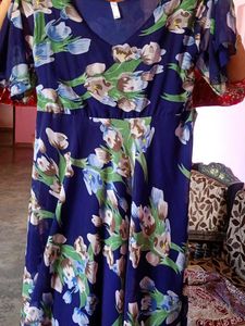 Flowy Floral Blue Midi Dress