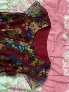 Floral Print Sheer Overlay vintage Dress