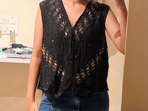 Sequin Embellished Black Vest