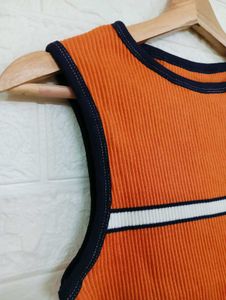 Orange Ribbed Tank Top with Stripes