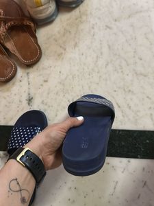 Navy Blue Polka Dot Slides