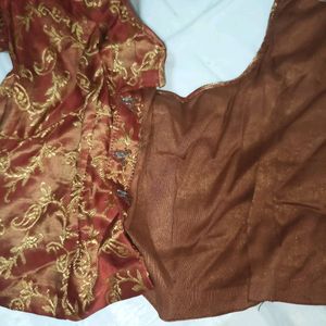 Rust Brown Golden Embroidered Blouse