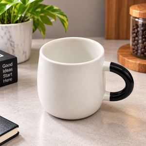 White Ceramic Mug with Black Handle, Coffee &amp; Tea